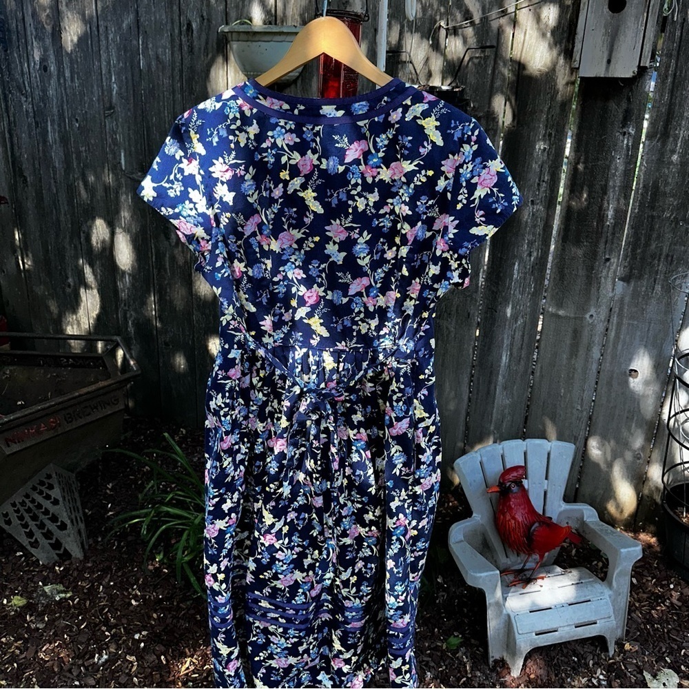 Lanz of Salzburg Cottagecore Blue Floral Ribbon Meadow Midi Dress L. milkmaid - Picture 6 of 7